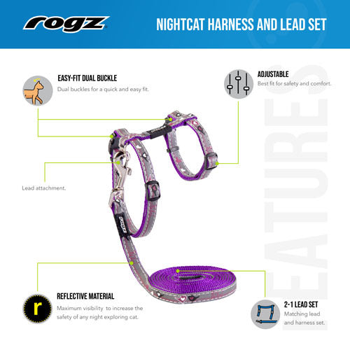 Rogz Night Cat H-Harness and Lead Combination