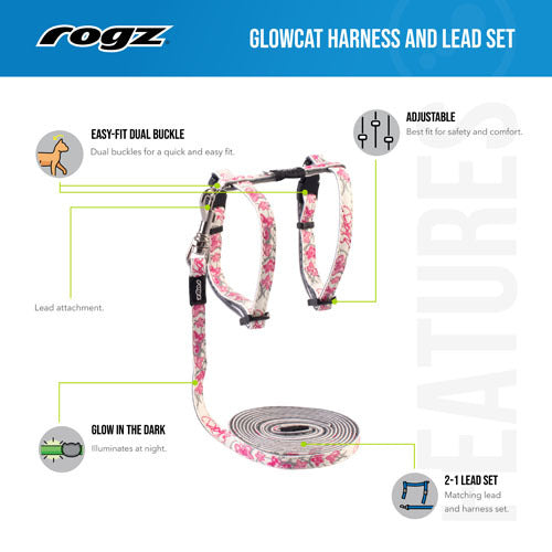 Rogz Glow Cat H-Harness and Lead Combination