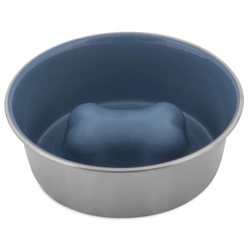 Petmate Painted Stainless Steel Slow Feed Bowl