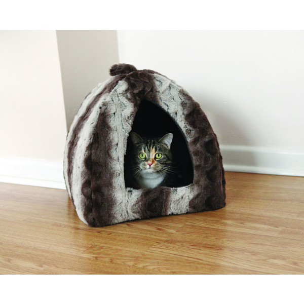 Rosewood Grey & Cream Snuggle Plush Cat Bed