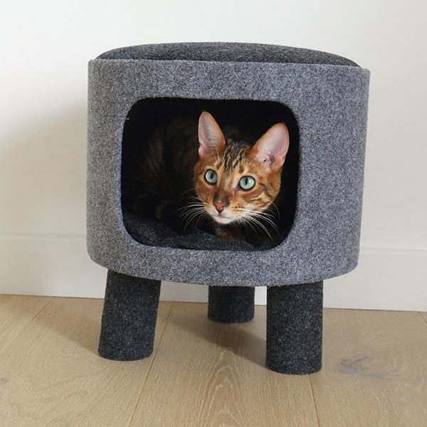 Rosewood Charcoal Felt Cat Stool